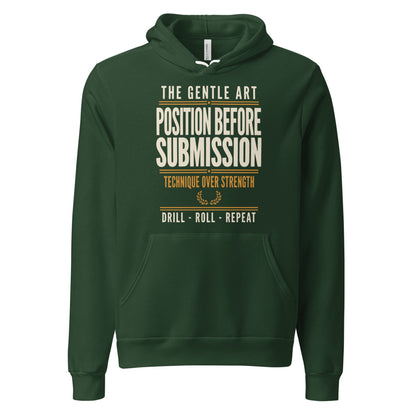 Position Before Submission Brazilian jiu jitsu hoodie — Forest, front