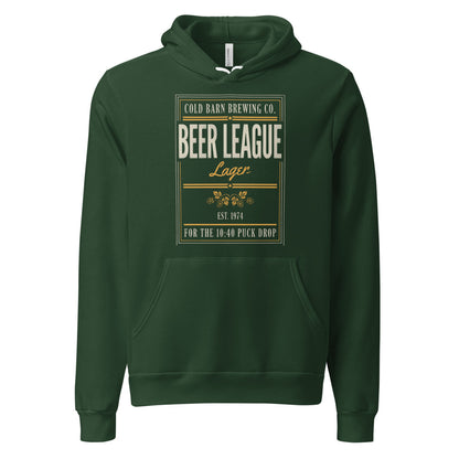Beer League Cold Barn Brewing lager hoodie — Forest, front
