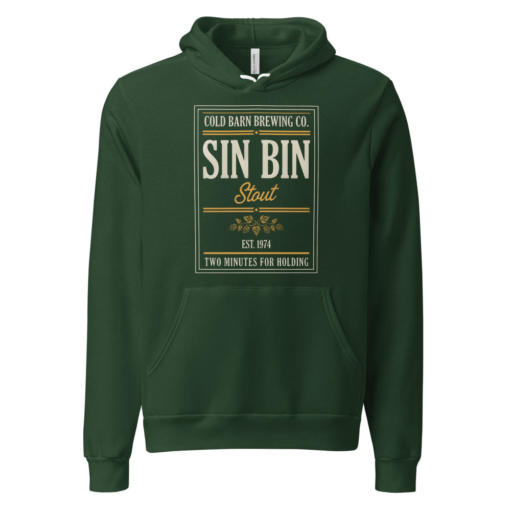 Beer League Sin Bin Stout brewery label hoodie — Forest, front