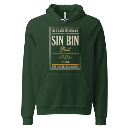 Beer League Sin Bin Stout brewery label hoodie — Forest, front