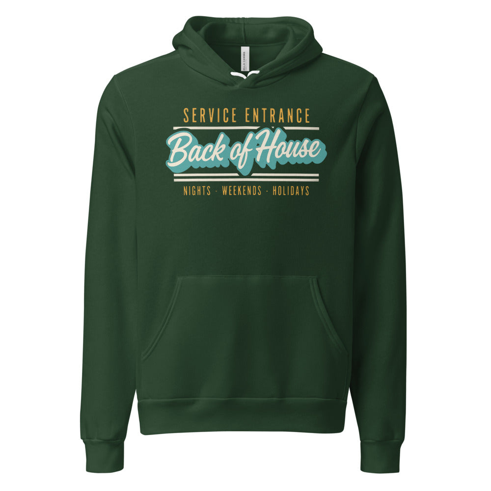Line Cook Back of House retro diner service sign hoodie — Forest, front
