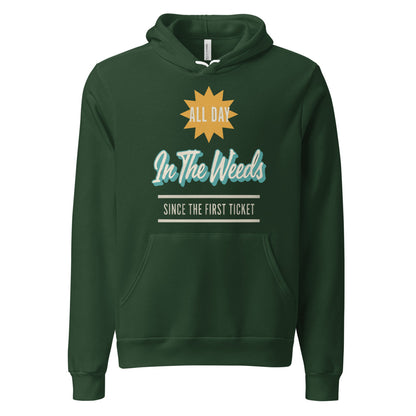 In The Weeds line cook retro diner service sign hoodie — Forest, front