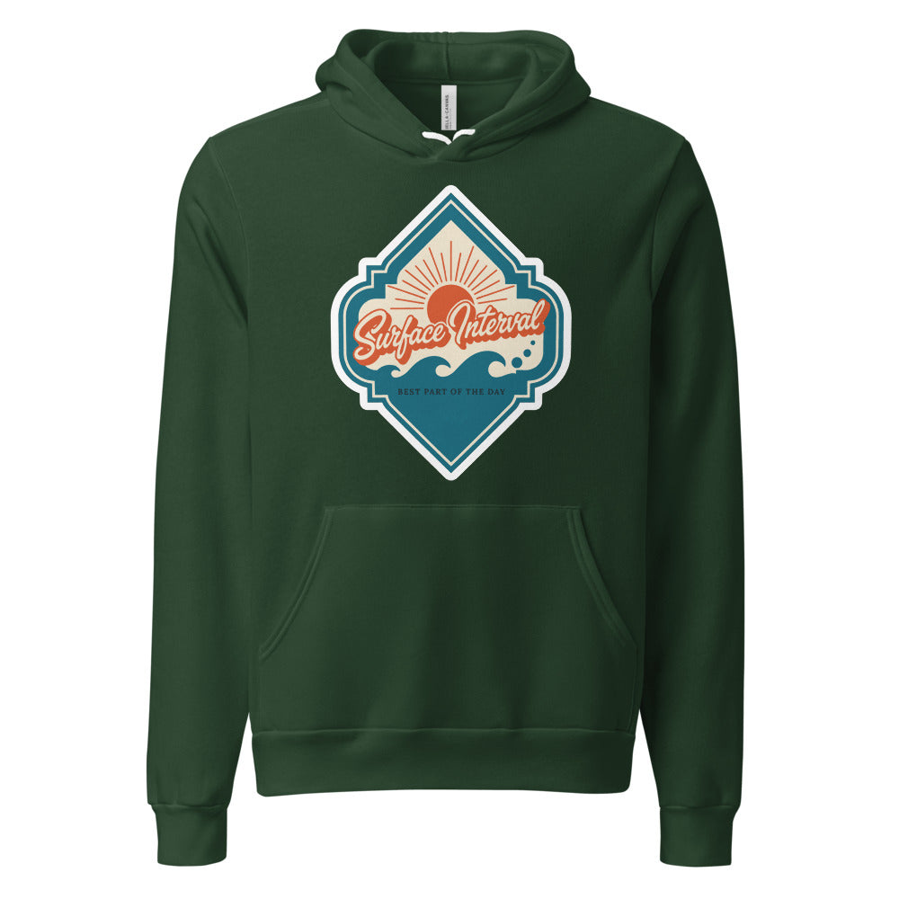 Surface Interval vintage scuba diving travel decal hoodie — Forest, front
