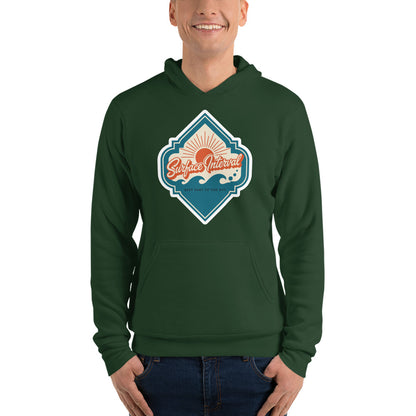 Surface Interval vintage scuba diving travel decal hoodie — Forest, on model
