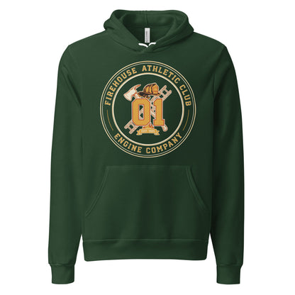 Firehouse Athletic Club retro firefighter emblem hoodie — Forest, front