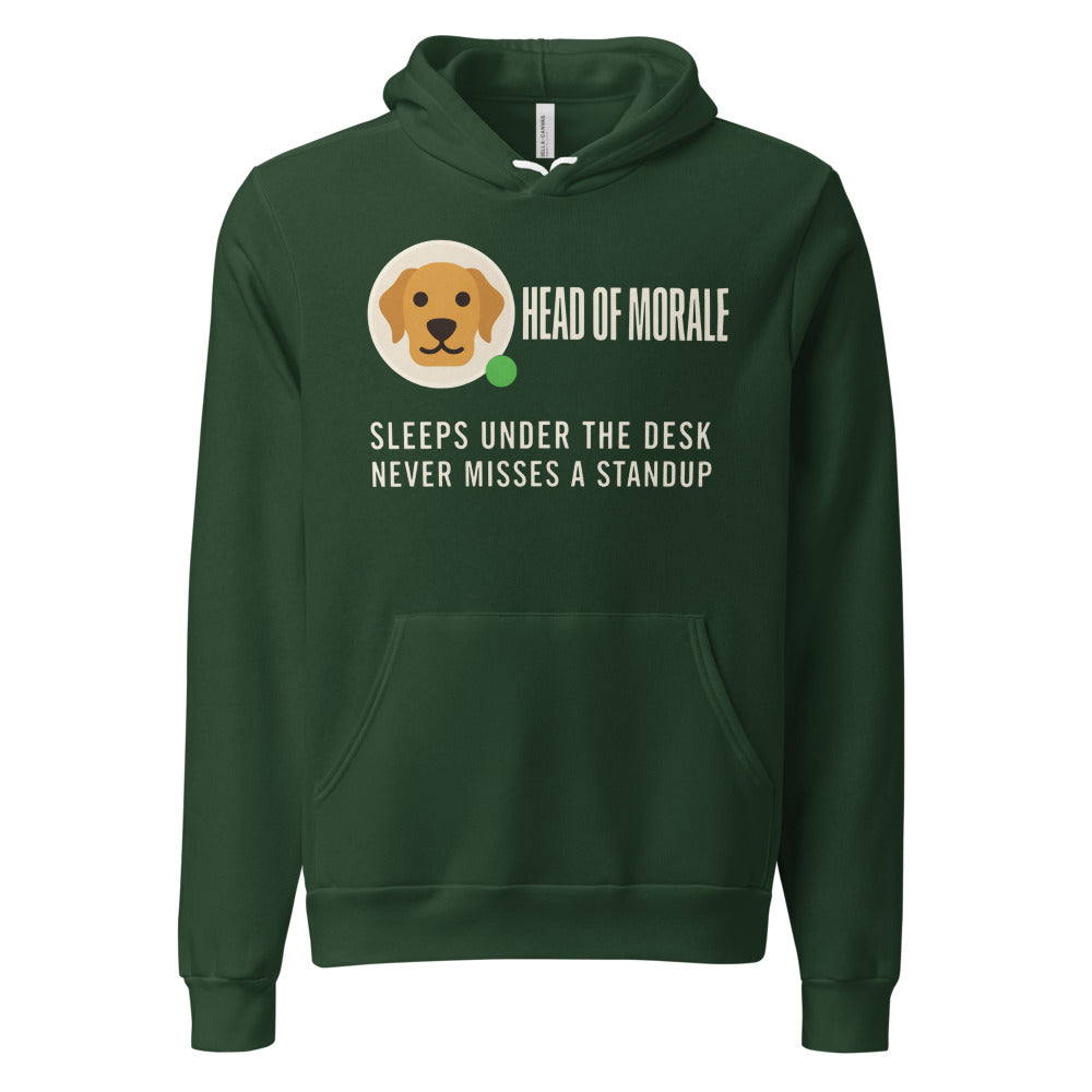 Head of Morale dog profile card unisex hoodie — Forest, front