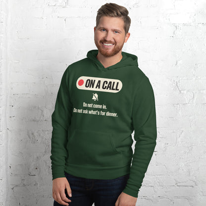 On A Call do not disturb status unisex hoodie — Forest, on model