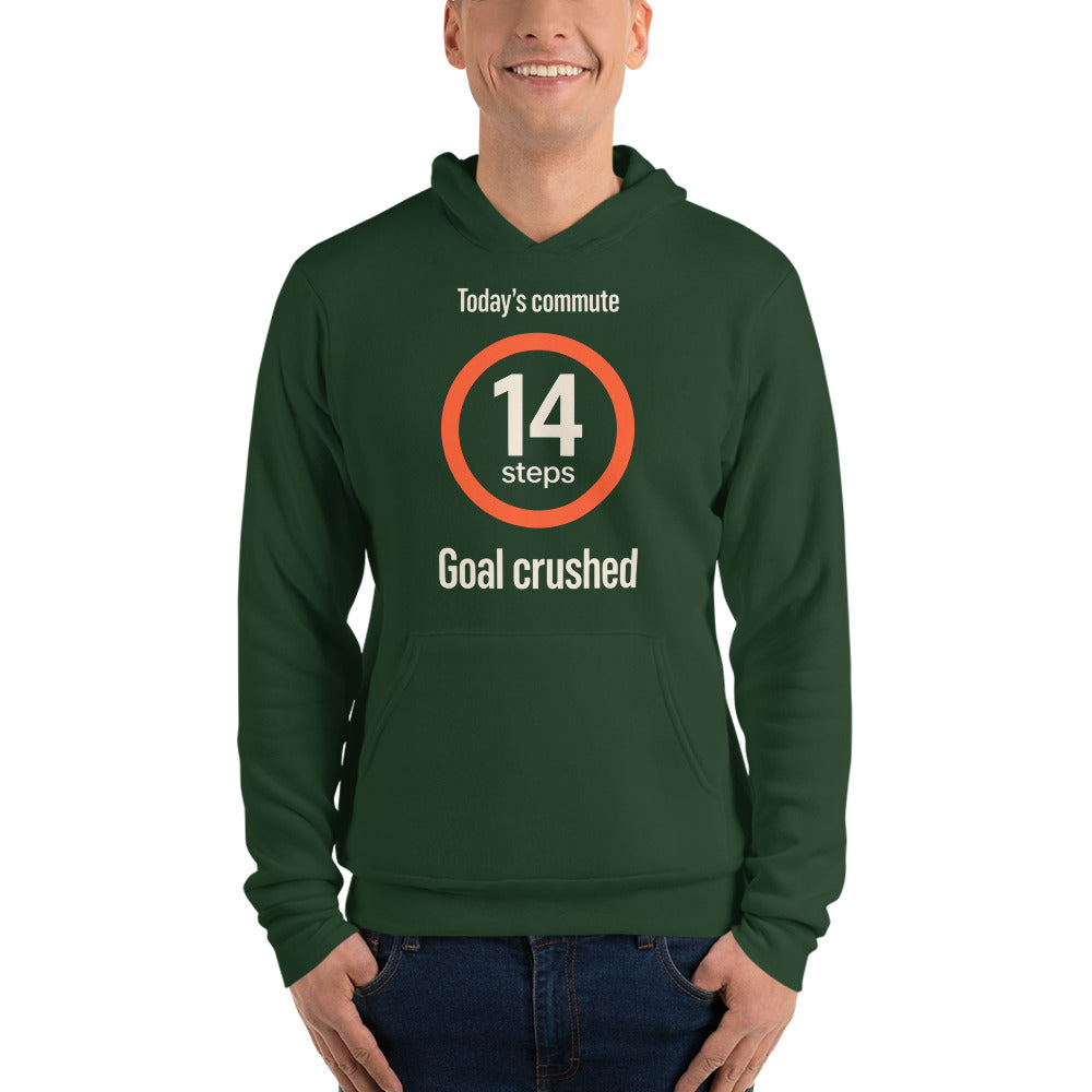 Today's Commute 14 Steps work from home unisex hoodie — Forest, on model