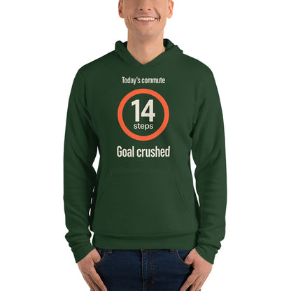 Today's Commute 14 Steps work from home unisex hoodie — Forest, on model
