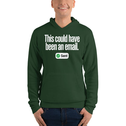 This Could Have Been An Email pullover hoodie — Forest, on model