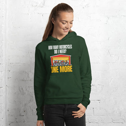 One More funny motorcycle hoodie — Forest, on model