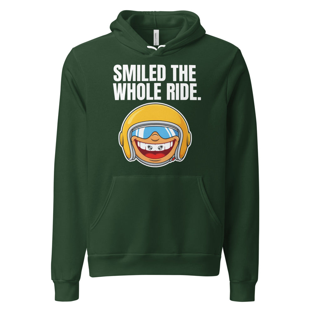 Smiled The Whole Ride funny motorcycle hoodie — Forest, front