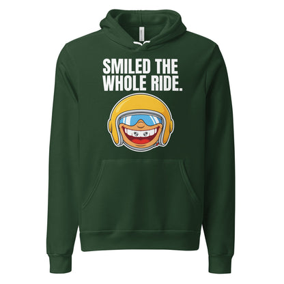 Smiled The Whole Ride funny motorcycle hoodie — Forest, front