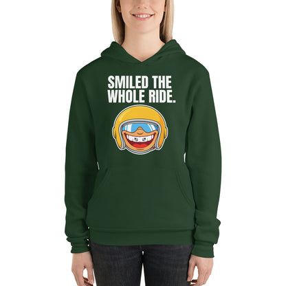 Smiled The Whole Ride funny motorcycle hoodie — Forest, on model