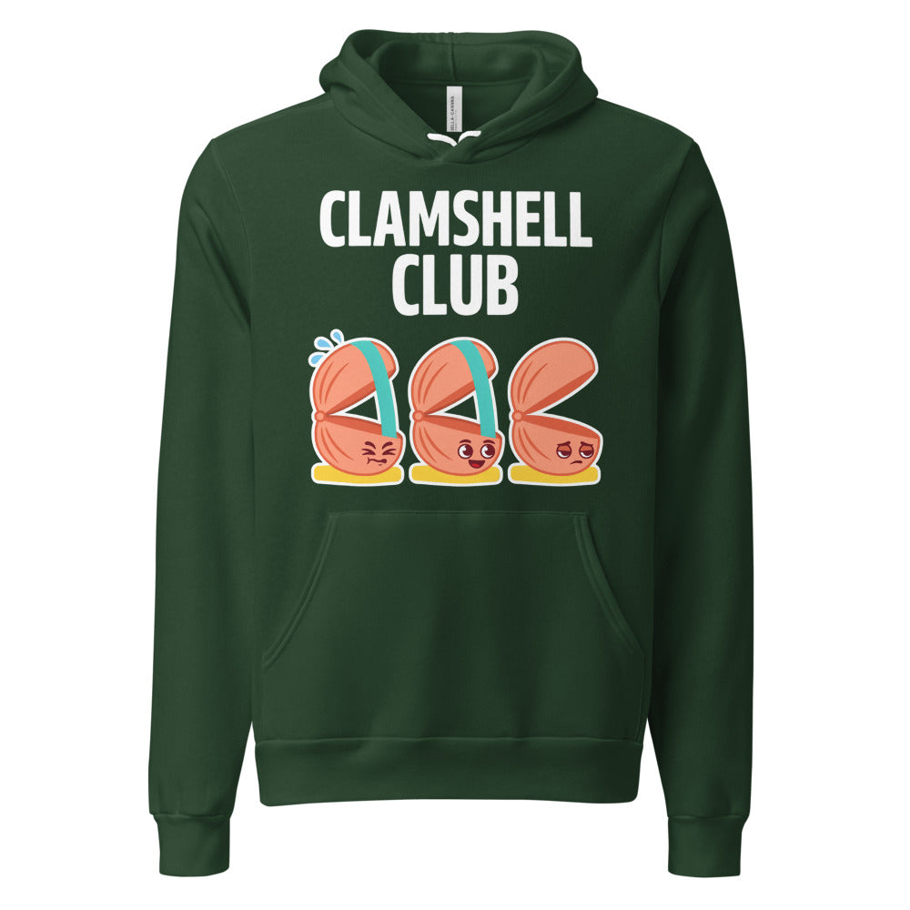 Clamshell Club funny physical therapy hoodie — Forest, front