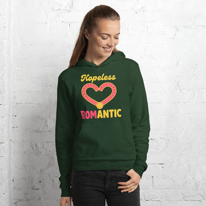 Hopeless ROMantic funny physical therapy hoodie — Forest, on model