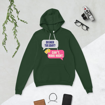 Mahj Night funny mahjong hoodie — Forest, flat lay