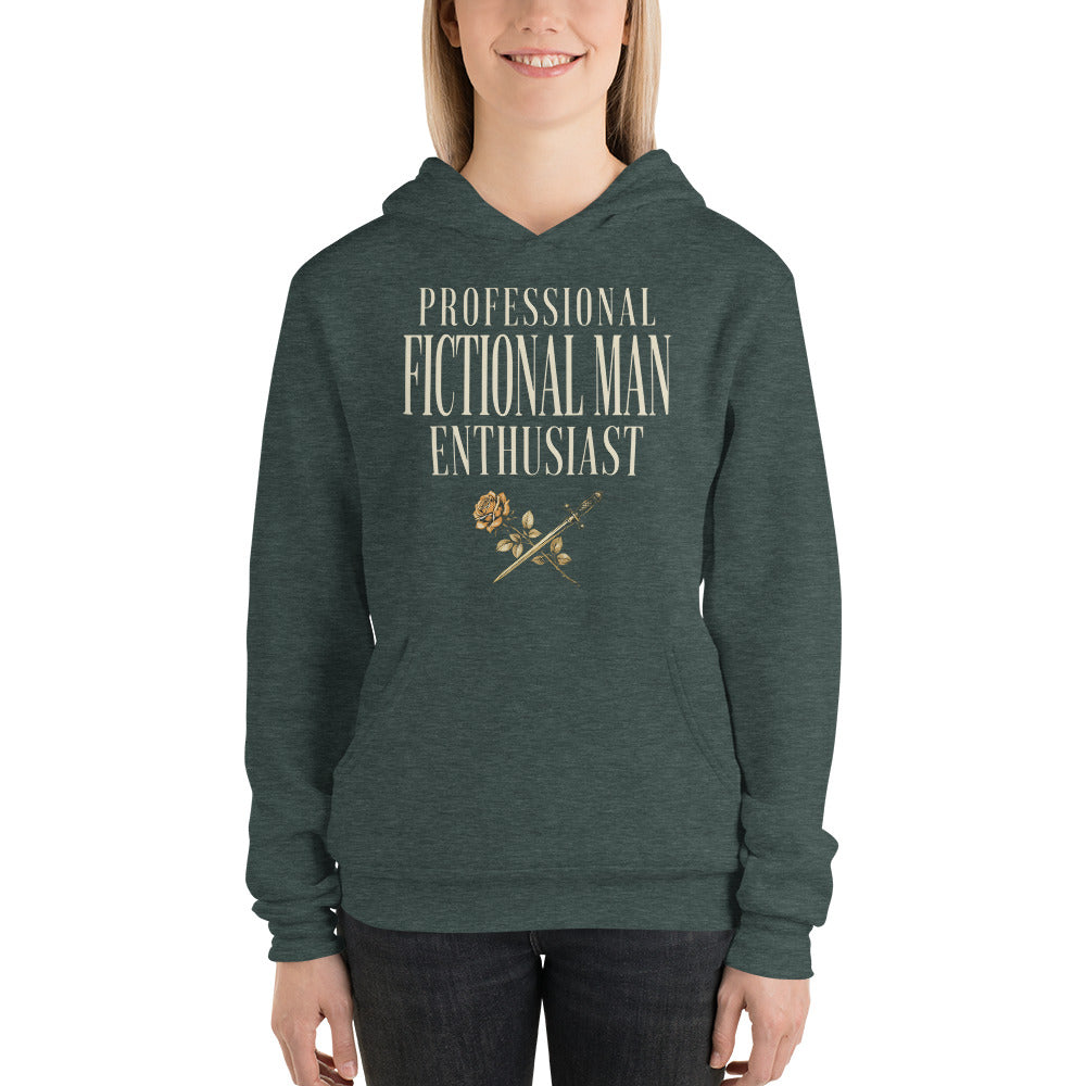 Professional Fictional Man Enthusiast book lover dark academia hoodie — Heather Forest, on model