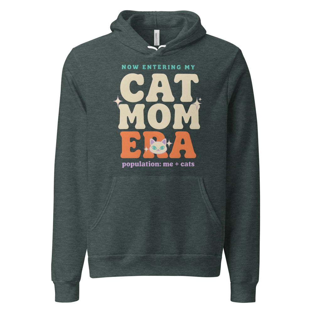 Cat Mom Era retro Y2K hoodie — Heather Forest, front