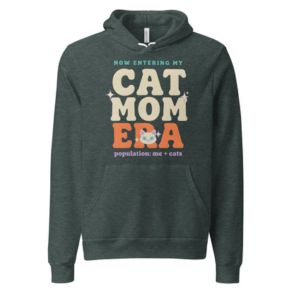 Cat Mom Era retro Y2K hoodie — Heather Forest, front