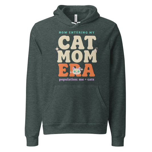 Cat Mom Era retro Y2K hoodie — Heather Forest, front