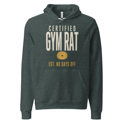 Certified Gym Rat vintage athletic hoodie — Heather Forest, front