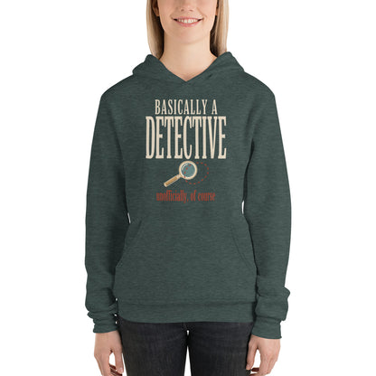 Basically a Detective vintage true crime hoodie — Heather Forest, on model