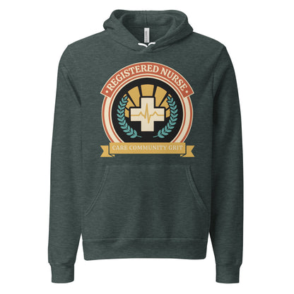Registered Nurse vintage healthcare emblem badge hoodie — Heather Forest, front