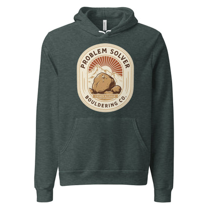 Problem Solver Bouldering Badge hoodie — Heather Forest, front