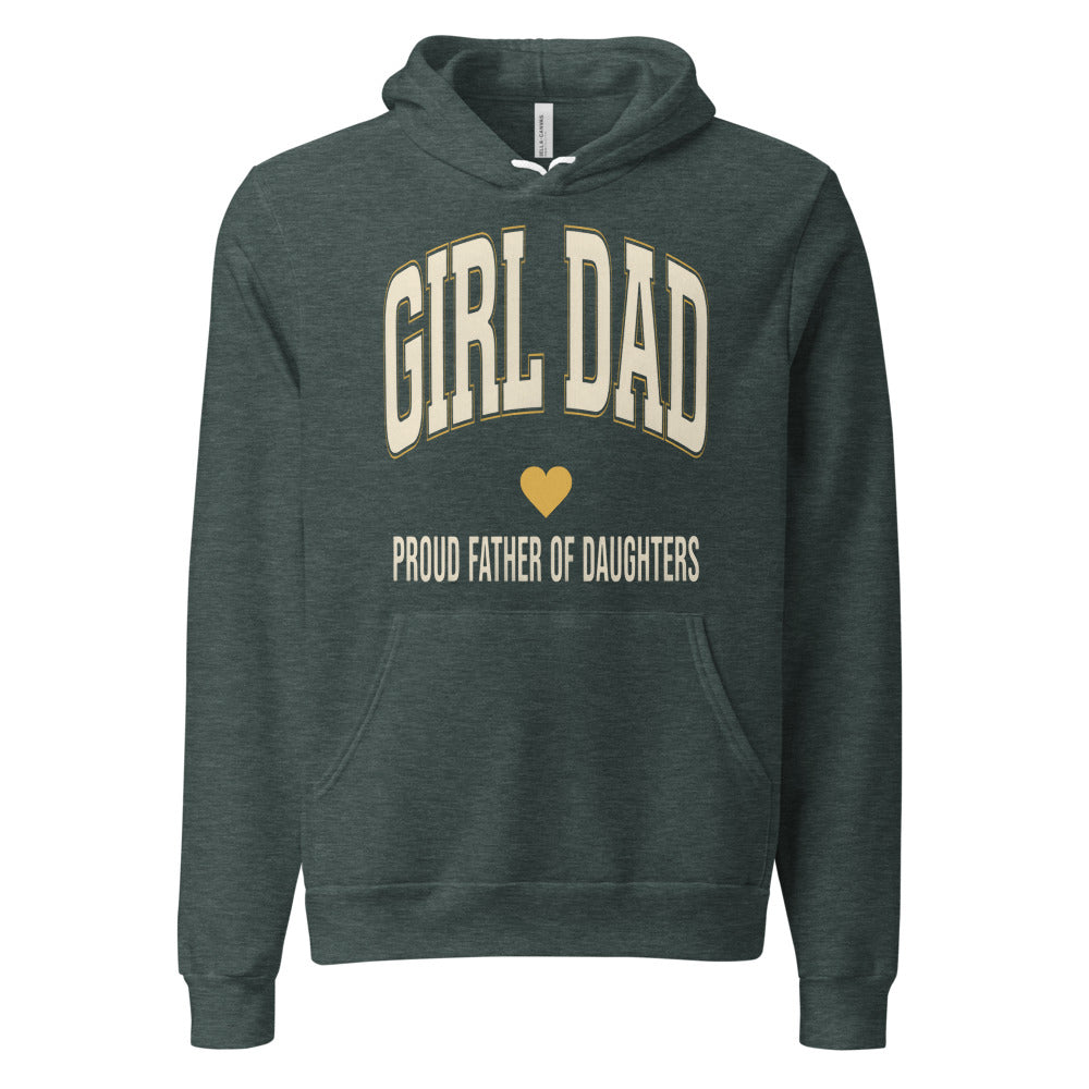 Girl Dad retro varsity hoodie — Heather Forest, front