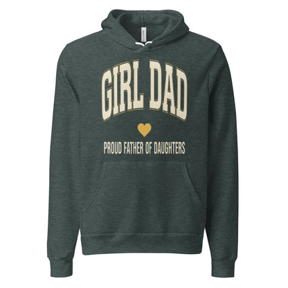 Girl Dad retro varsity hoodie — Heather Forest, front