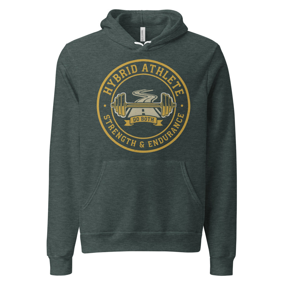 Hybrid Athlete vintage athletic-department crest hoodie — Heather Forest, front