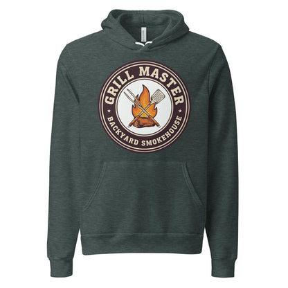 Grill Master retro backyard smokehouse hoodie — Heather Forest, front