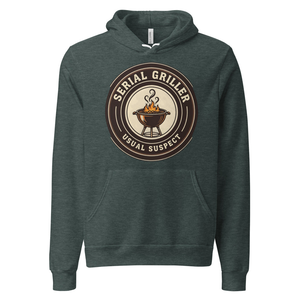 Serial Griller funny BBQ hoodie — Heather Forest, front