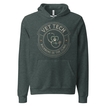 Vet Tech Crest retro veterinary technician hoodie — Heather Forest, front
