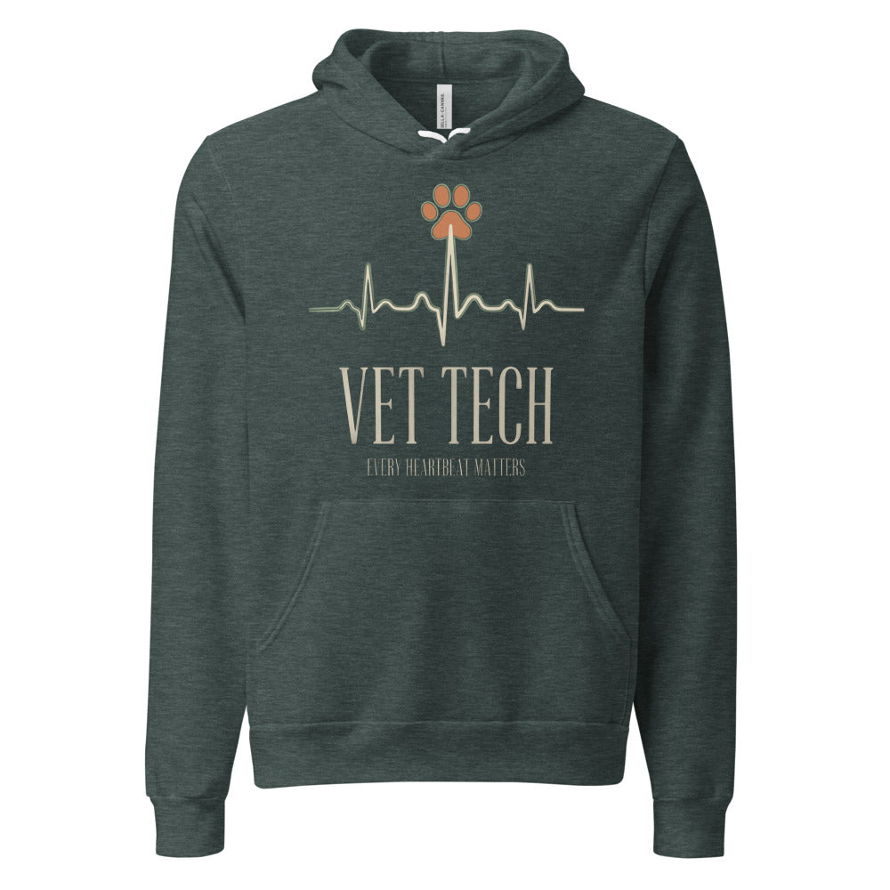 Every Heartbeat Matters minimalist vet tech hoodie — Heather Forest, front