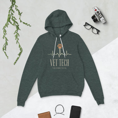 Every Heartbeat Matters minimalist vet tech hoodie — Heather Forest, flat lay