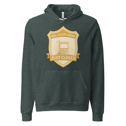 Just Closed real estate agent hoodie — Heather Forest, front
