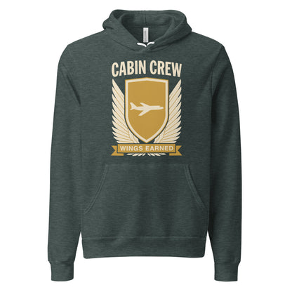 Wings Earned flight attendant hoodie — Heather Forest, front