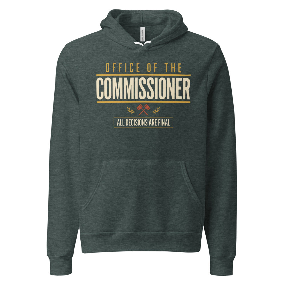 Office of the Commissioner fantasy football draft hoodie — Heather Forest, front