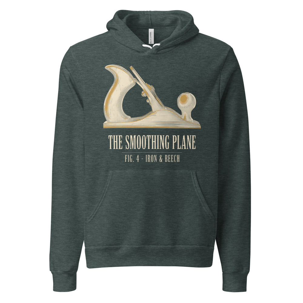 Fig. 4 The Smoothing Plane woodworking hoodie — Heather Forest, front