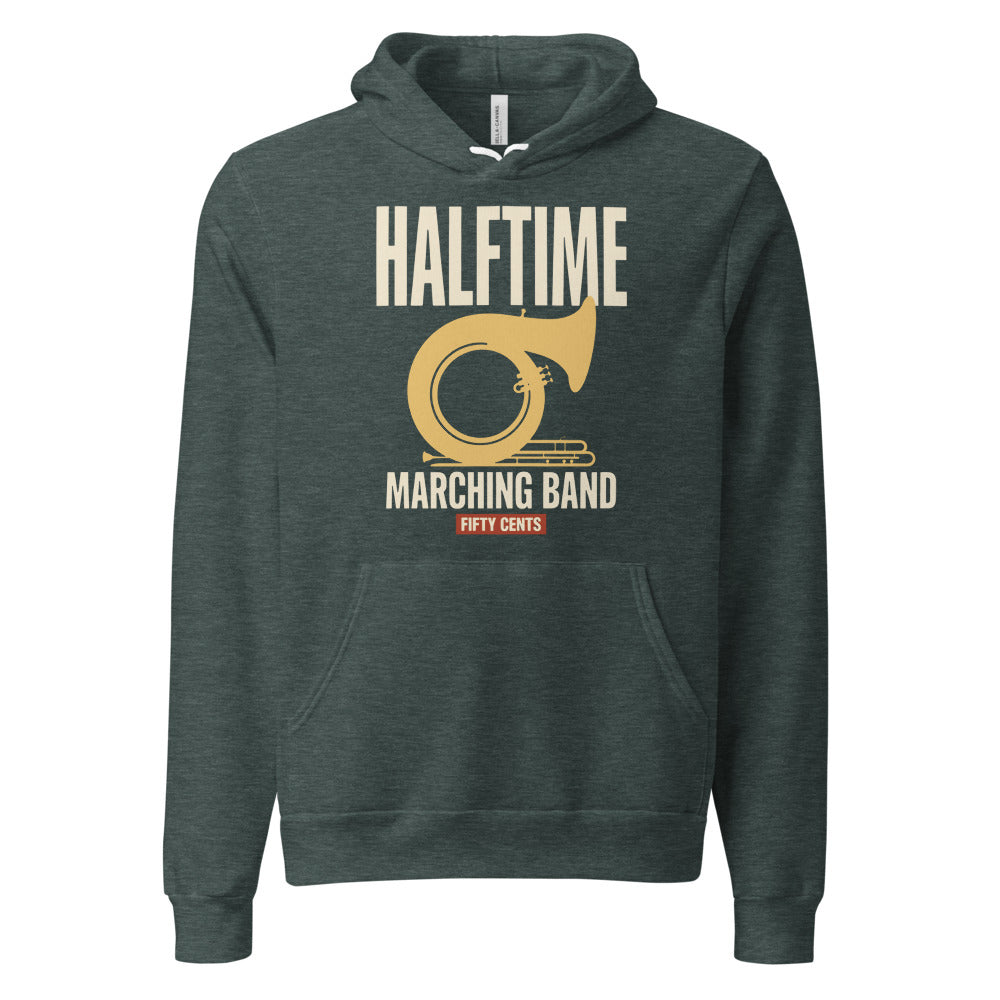 Official Halftime vintage marching band hoodie — Heather Forest, front
