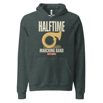 Official Halftime vintage marching band hoodie — Heather Forest, front