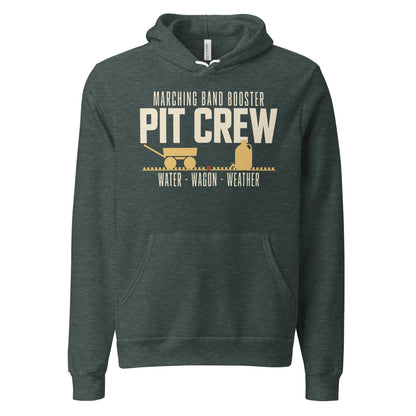 Pit Crew marching band booster hoodie — Heather Forest, front