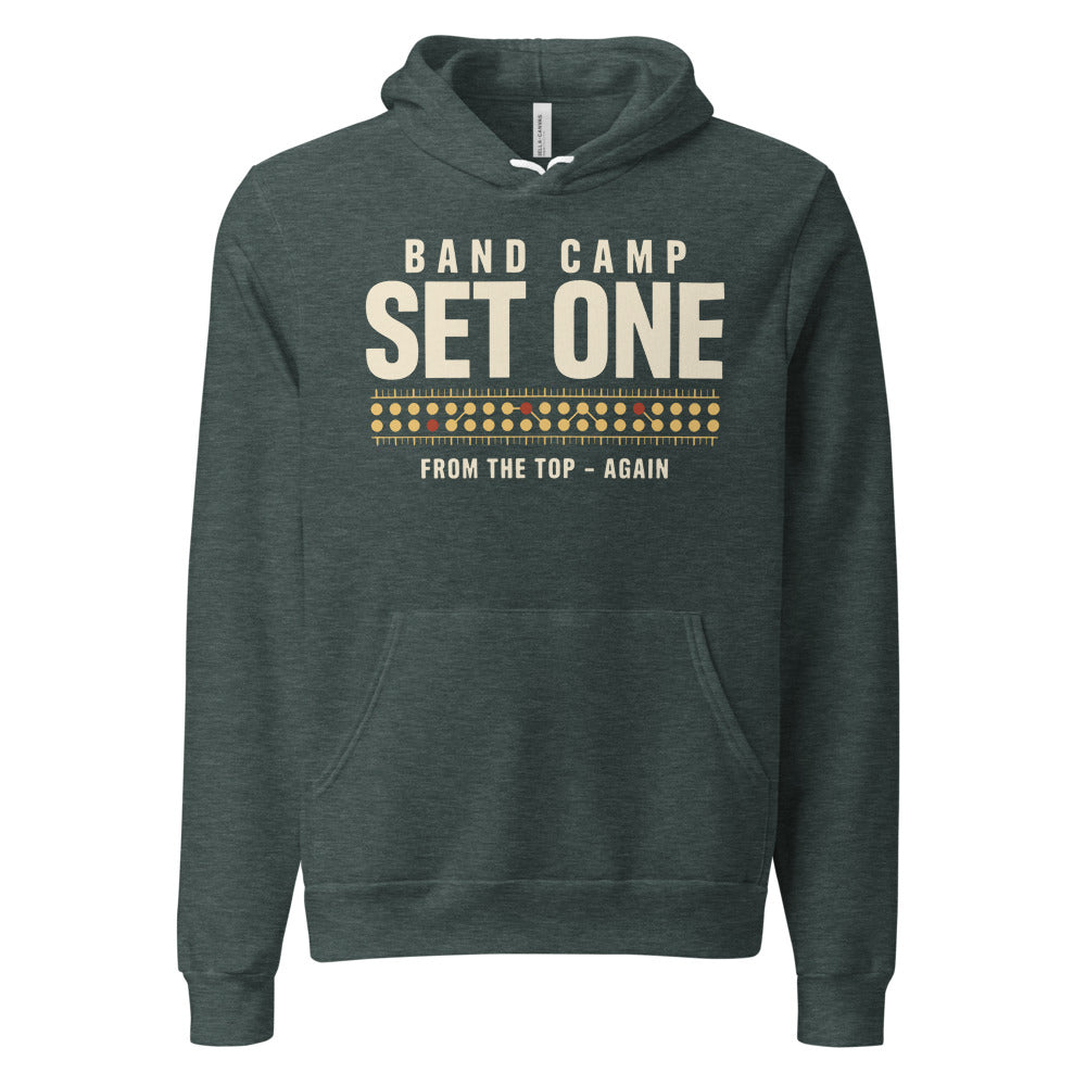 Set One marching band drill chart hoodie — Heather Forest, front