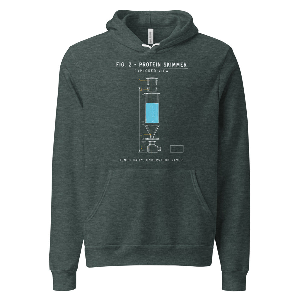 Protein Skimmer Exploded View reef tank saltwater aquarium hoodie — Heather Forest, front