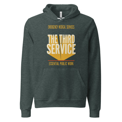 The Third Service EMS hoodie — Heather Forest, front