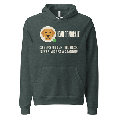 Head of Morale dog profile card unisex hoodie — Heather Forest, front