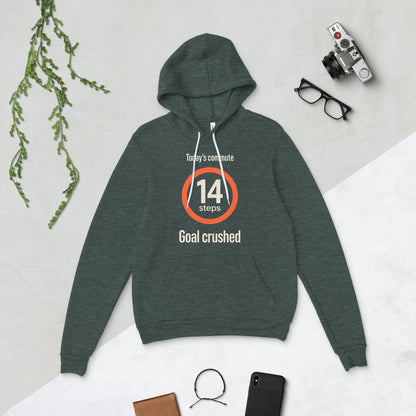 Today's Commute 14 Steps work from home unisex hoodie — Heather Forest, flat lay