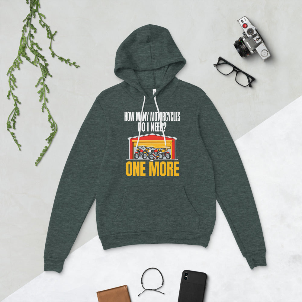 One More funny motorcycle hoodie — Heather Forest, flat lay